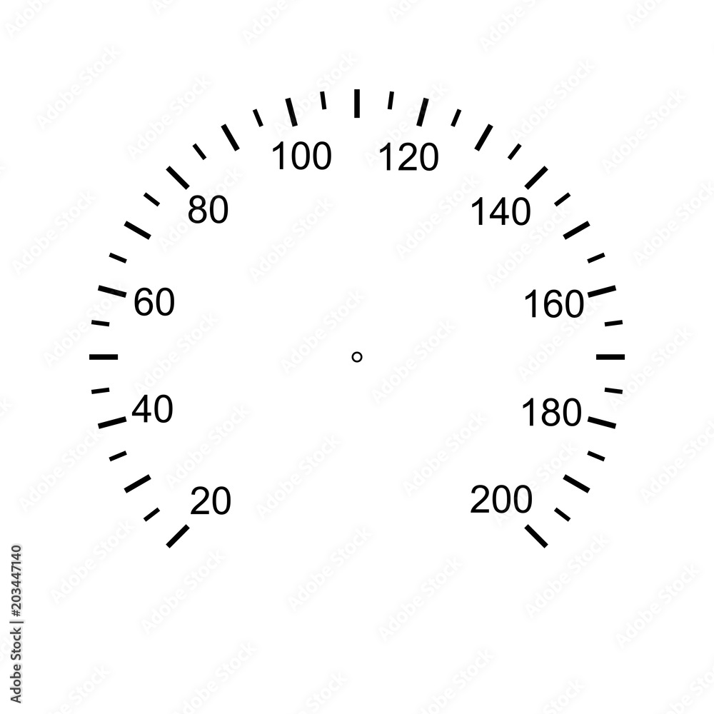 Speedometer face. Measuring circle scale. Measuring round scale, Level  indicator, measurement acceleration, circular meter, round meter for  household appliances division from 20 to 200. Vector AI10 Stock Vector |  Adobe Stock