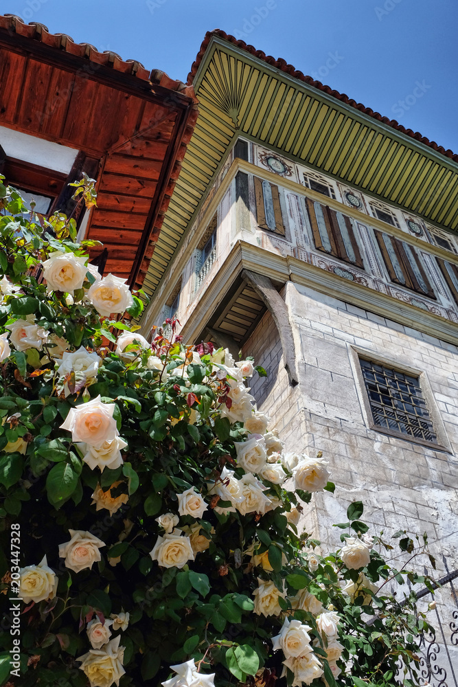 Cakiraga Mansion and roses tree in Birgi, Izmir, Turkey