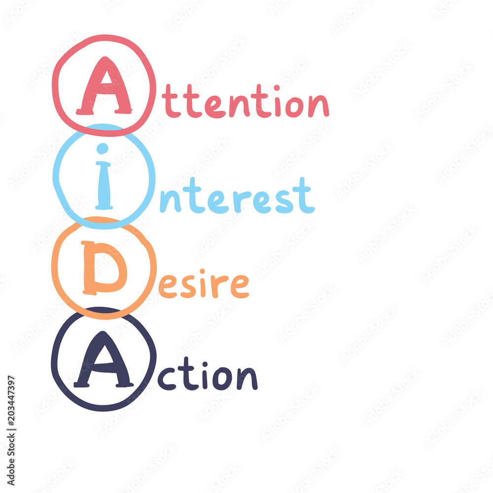 AIDA handwritten concept. Attention, Interest, Desire and Action - vector business illustration. AIDA handwritten concept. Attention, Interest, Desire and Action - vector business illustration.