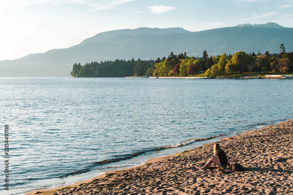 Girl at English Bay Beach in Vancouver, BC, Canada