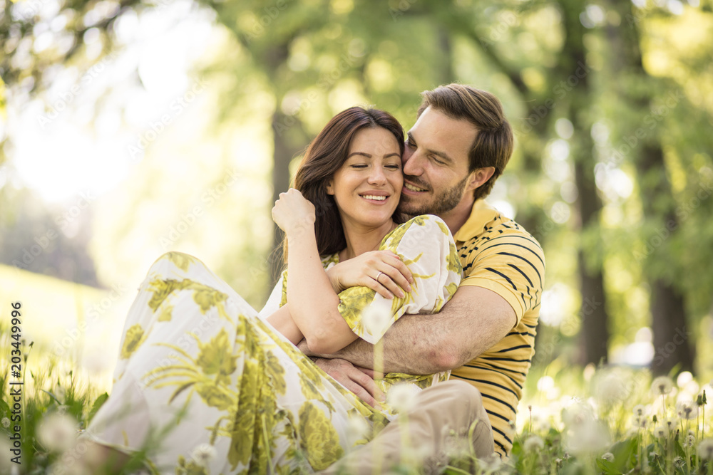 Portrait of middle age couple at nature. Portrait of middle age couple at nature.