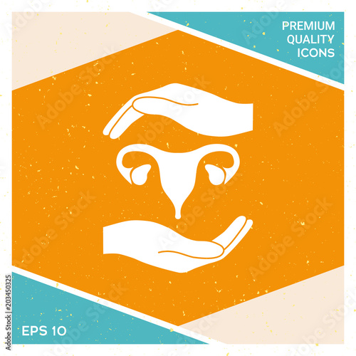 Hands holding Female uterus - protection symbol