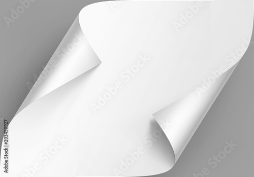 Vector Curled Corners of White Paper with Shadow Mock up Close up Isolated on Gray Background