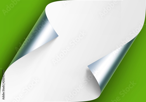 Vector Curled Metalic Silver Corners of White Paper with Shadow Mock up Close up Isolated on Light Green Background
