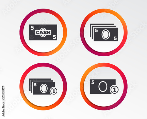 Businessman case icons. Currency with coins sign symbols. Infographic design buttons. Circle templates. Vector