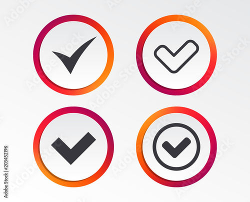 Check icons. Checkbox confirm circle sign symbols. Infographic design buttons. Circle templates. Vector