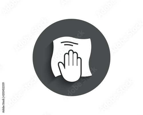 Cleaning cloth simple icon. Wipe with a rag symbol. Housekeeping equipment sign. Circle flat button with shadow. Vector