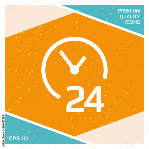 Open around the clock icon. Opening hours symbol icon