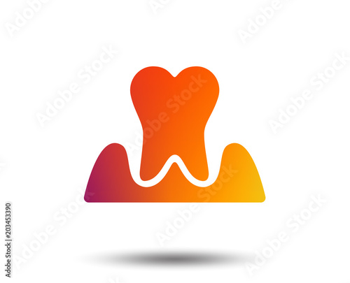 Parodontosis tooth icon. Gingivitis sign. Inflammation of gums symbol. Blurred gradient design element. Vivid graphic flat icon. Vector
