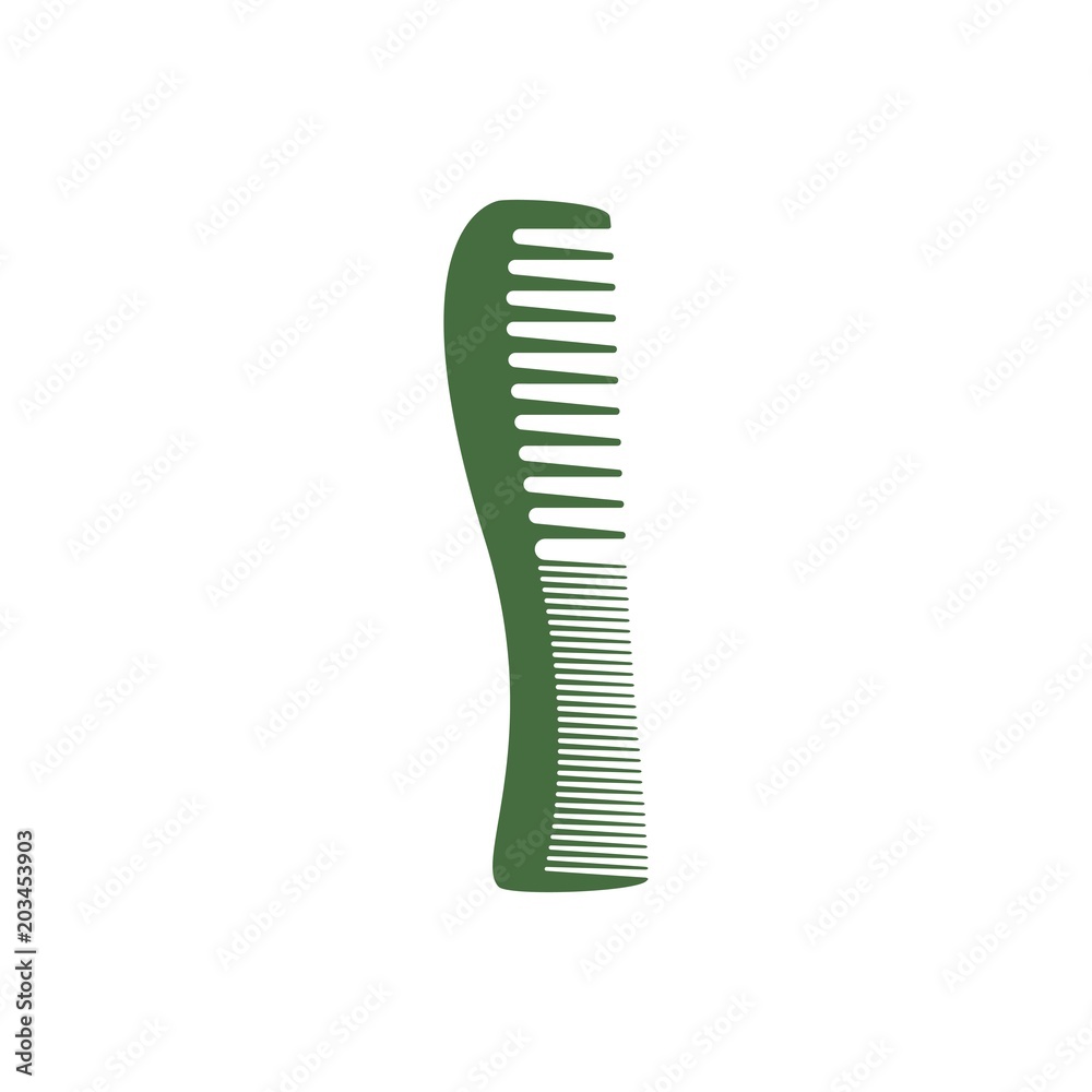 Vector illustration. Silhouette comb , barber comb, green plastic comb