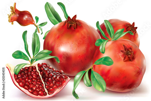 Whole and part pomegranate fruits