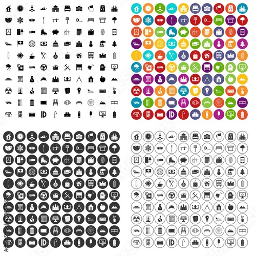 100 villa icons set vector in 4 variant for any web design isolated on white