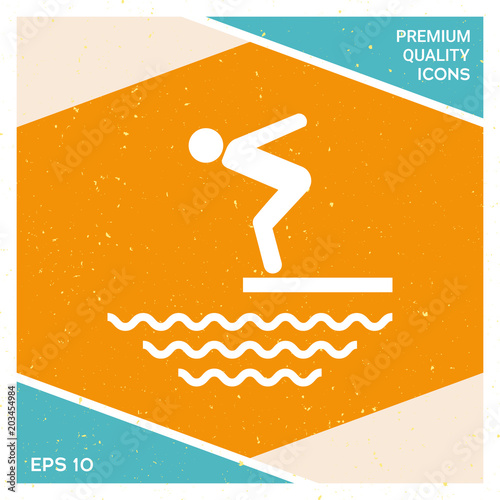 Swimmer on a springboard, Jumping into the water - icon