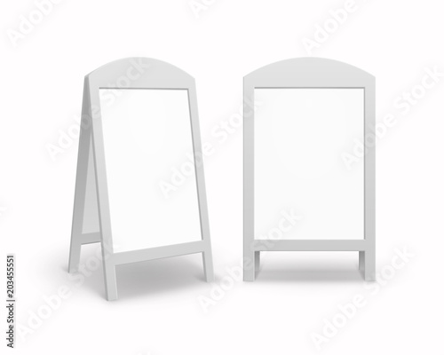 Vector Set of Round Oval Empty Blank Advertising Street Handheld Sandwich Stands Sidewalk Signs Isolated on White Background