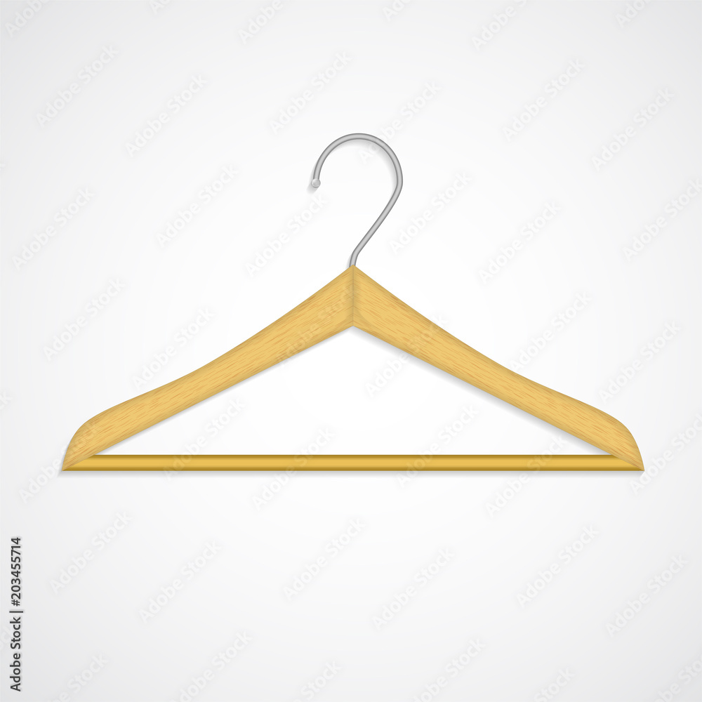 Coat rack, wooden texture realistic wardrobe vector symbol isolated on white. Clothing hanger, classic dressing room accessory. Sales and discounts shopping symbol. Apparel storage concept. Coat rack, wooden texture realistic wardrobe vector symbol isolated on white. Clothing hanger, classic dressing room accessory. Sales and discounts shopping symbol. Apparel storage concept.
