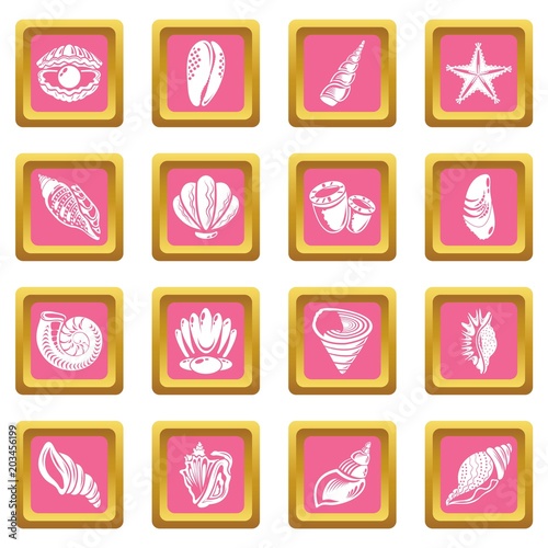 Tropical sea shell icons set vector pink square isolated on white background  © ylivdesign