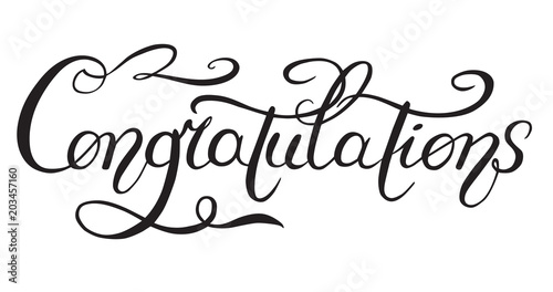 The inscription "Congratulations", lettering, calligraphy black and white vector illustration isolated on white background.