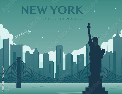 Statue of Liberty. New York landmark and symbol of Freedom and Democracy. Vector
