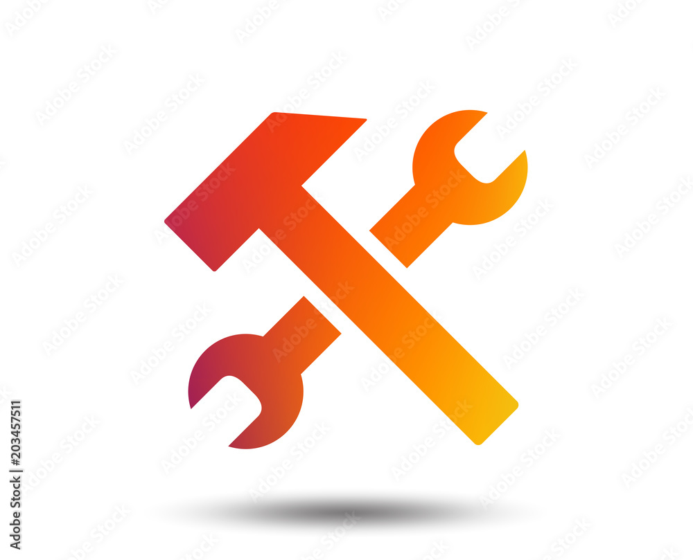 Repair tool sign icon. Service symbol. Hammer with wrench. Blurred gradient design element. Vivid graphic flat icon. Vector Repair tool sign icon. Service symbol. Hammer with wrench. Blurred gradient design element. Vivid graphic flat icon. Vector