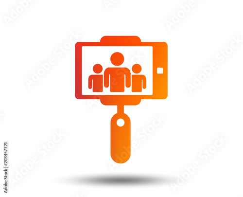 Monopod selfie stick icon. Self portrait with group of people. Blurred gradient design element. Vivid graphic flat icon. Vector