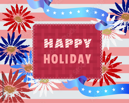 Happy American holiday poster. Colors of USA flag. Design idea on July 4th, memorial patriotic celebration background. Independence, Veterans, Labor Day sale decorative banner. Vector illustration