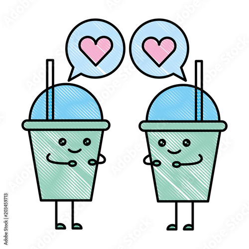 kawaii paper coffee cup speech bubble love cartoon vector illustration