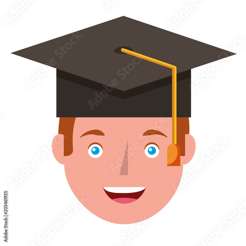 young man head with graduation hat vector illustration design