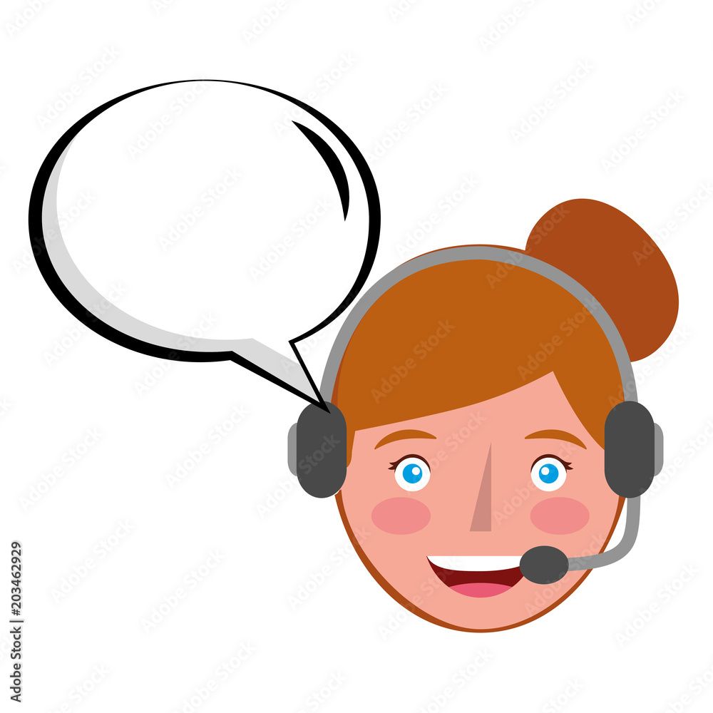 young woman with headset and speech bubble vector illustration design