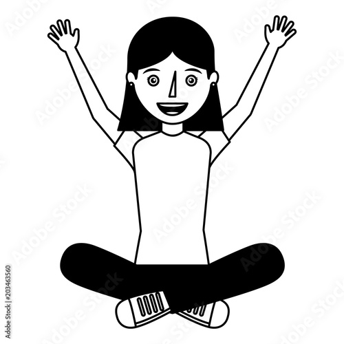 young woman sit in floor with crossed legs vector illustration