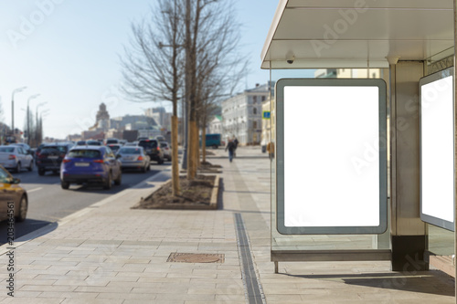 Fototapeta Naklejka Na Ścianę i Meble -  Blank mockup of bus stop billboard poster