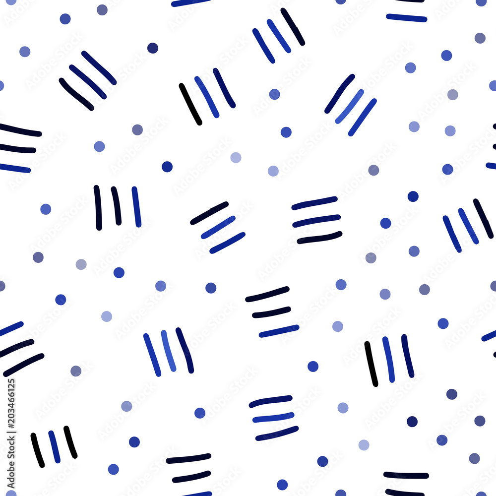 Dark BLUE vector seamless background with lines, ovals.