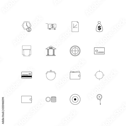Banking, Finance And Money linear thin icons set. Outlined simple vector icons
