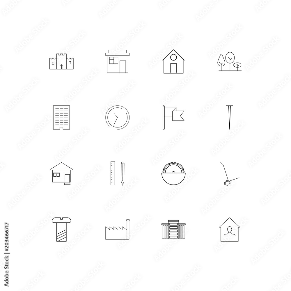 Buildings And Constructions linear thin icons set. Outlined simple vector icons Buildings And Constructions linear thin icons set. Outlined simple vector icons