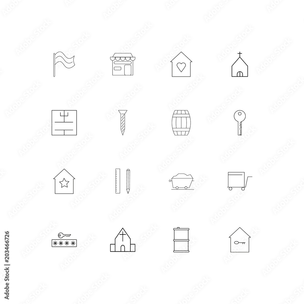 Buildings And Constructions linear thin icons set. Outlined simple vector icons