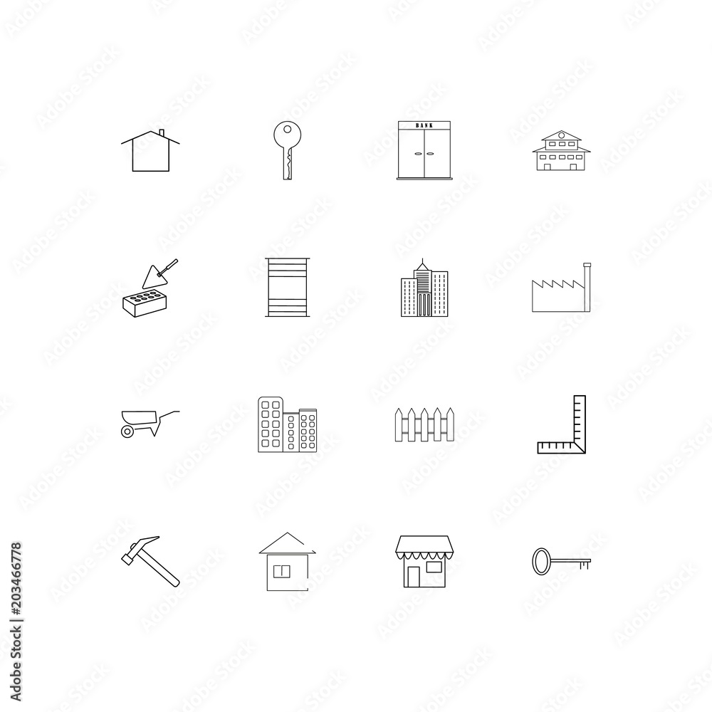 Buildings And Constructions linear thin icons set. Outlined simple vector icons Buildings And Constructions linear thin icons set. Outlined simple vector icons
