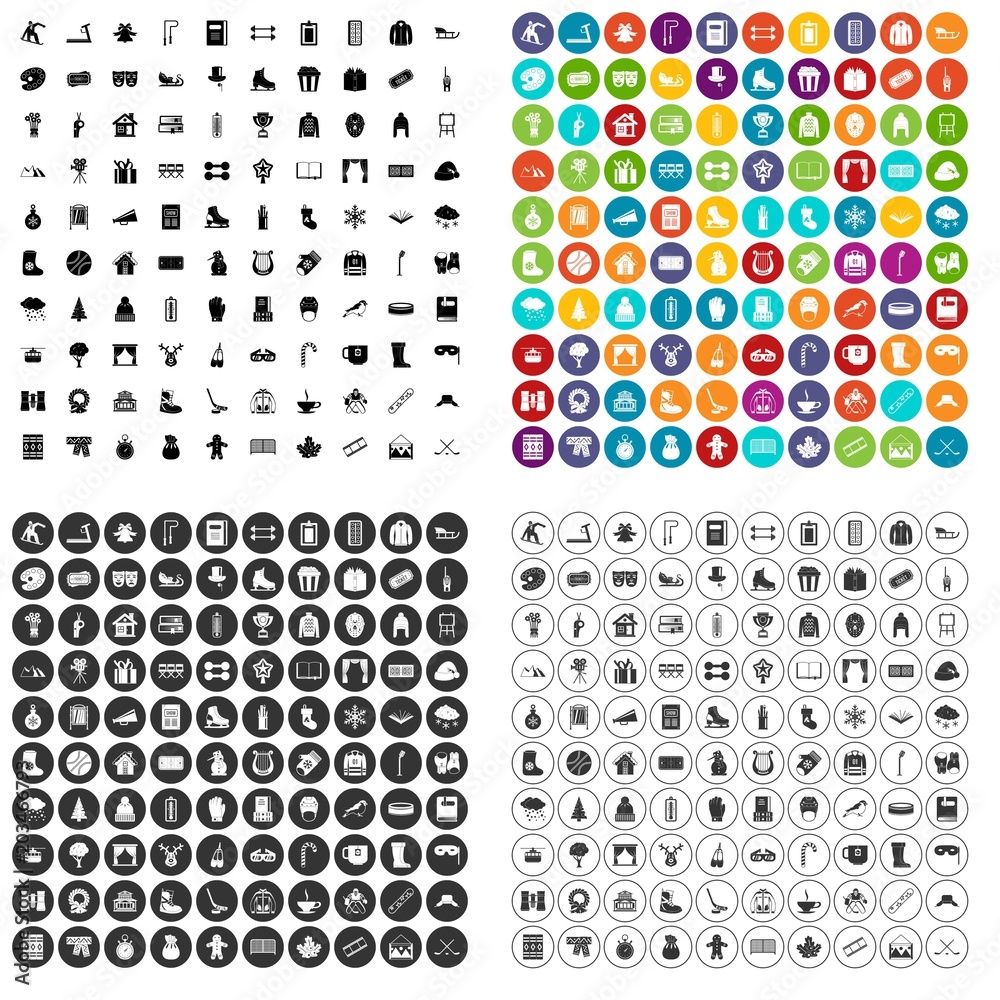 100 winter vacation icons set vector in 4 variant for any web design isolated on white 100 winter vacation icons set vector in 4 variant for any web design isolated on white