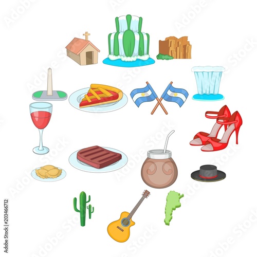 Argentina travel icons set. Cartoon illustration of 16 Argentina travel vector icons for web