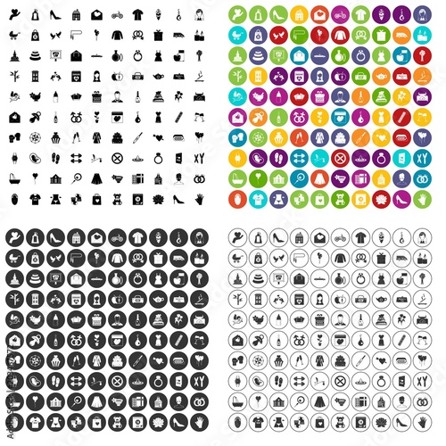 Fototapeta Naklejka Na Ścianę i Meble -  100 woman happy icons set vector in 4 variant for any web design isolated on white