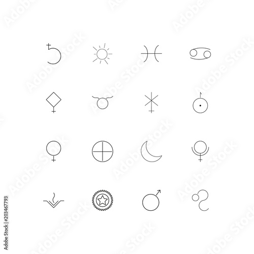 Astrology linear thin icons set. Outlined simple vector icons