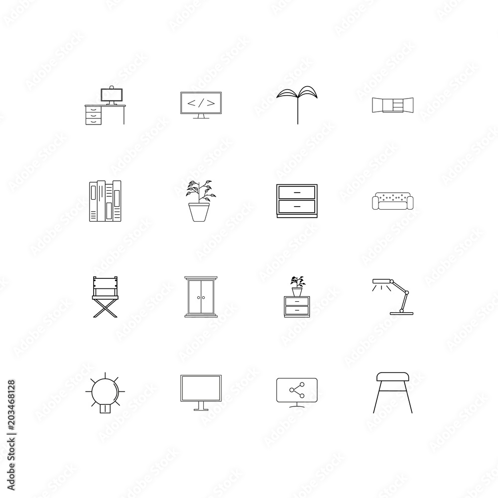 Furniture And Home Accents linear thin icons set. Outlined simple vector icons Furniture And Home Accents linear thin icons set. Outlined simple vector icons