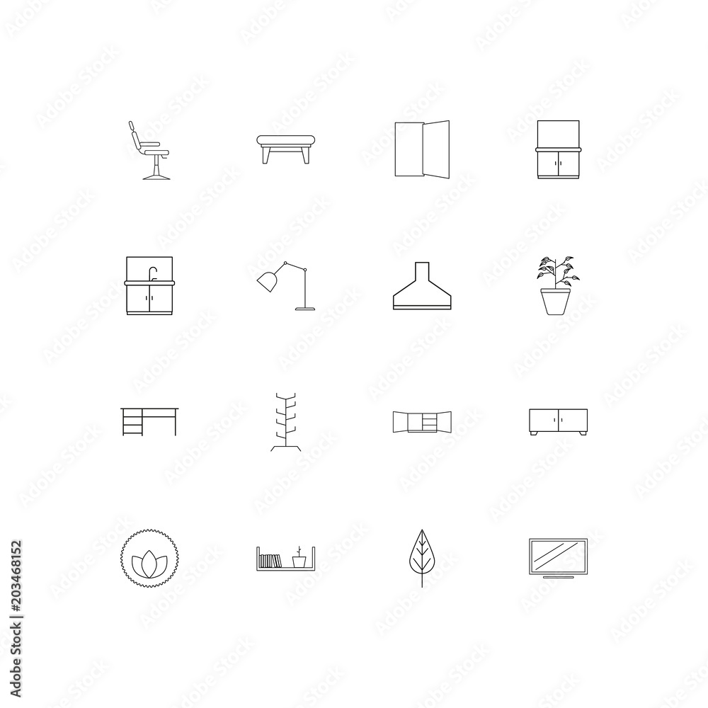 Furniture And Home Accents linear thin icons set. Outlined simple vector icons Furniture And Home Accents linear thin icons set. Outlined simple vector icons