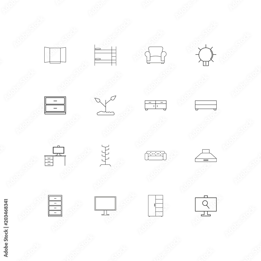 Furniture And Home Accents linear thin icons set. Outlined simple vector icons Furniture And Home Accents linear thin icons set. Outlined simple vector icons