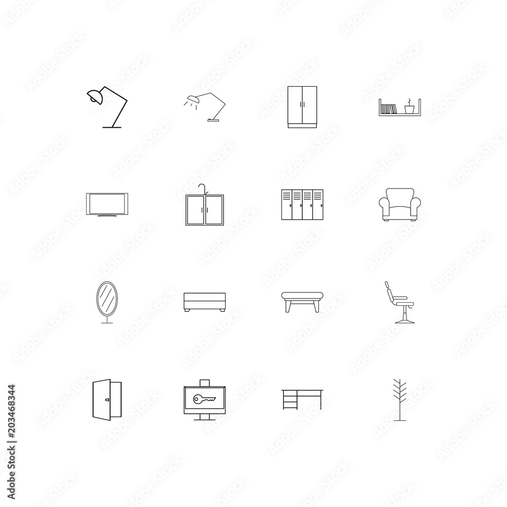 Furniture And Home Accents linear thin icons set. Outlined simple vector icons Furniture And Home Accents linear thin icons set. Outlined simple vector icons