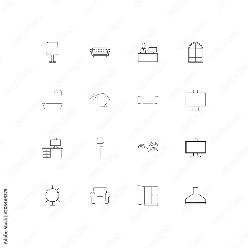 Furniture And Home Accents linear thin icons set. Outlined simple vector icons Furniture And Home Accents linear thin icons set. Outlined simple vector icons