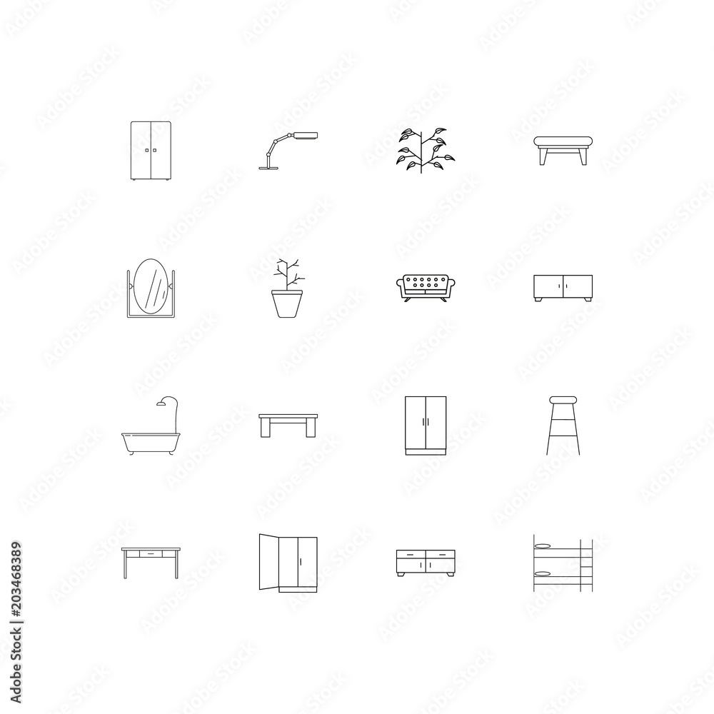 Furniture And Home Accents linear thin icons set. Outlined simple vector icons Furniture And Home Accents linear thin icons set. Outlined simple vector icons