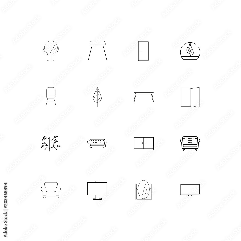 Furniture And Home Accents linear thin icons set. Outlined simple vector icons Furniture And Home Accents linear thin icons set. Outlined simple vector icons