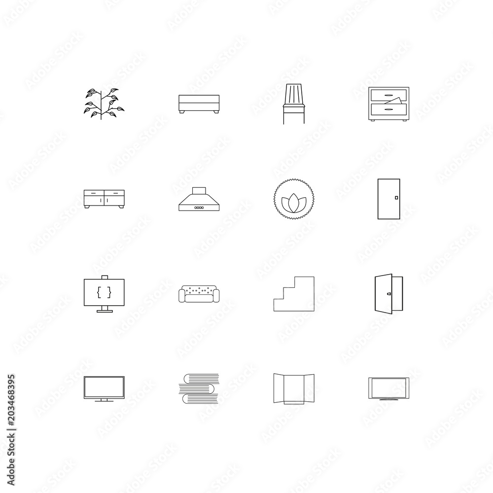 Furniture And Home Accents linear thin icons set. Outlined simple vector icons Furniture And Home Accents linear thin icons set. Outlined simple vector icons