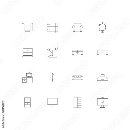 Furniture And Home Accents linear thin icons set. Outlined simple vector icons