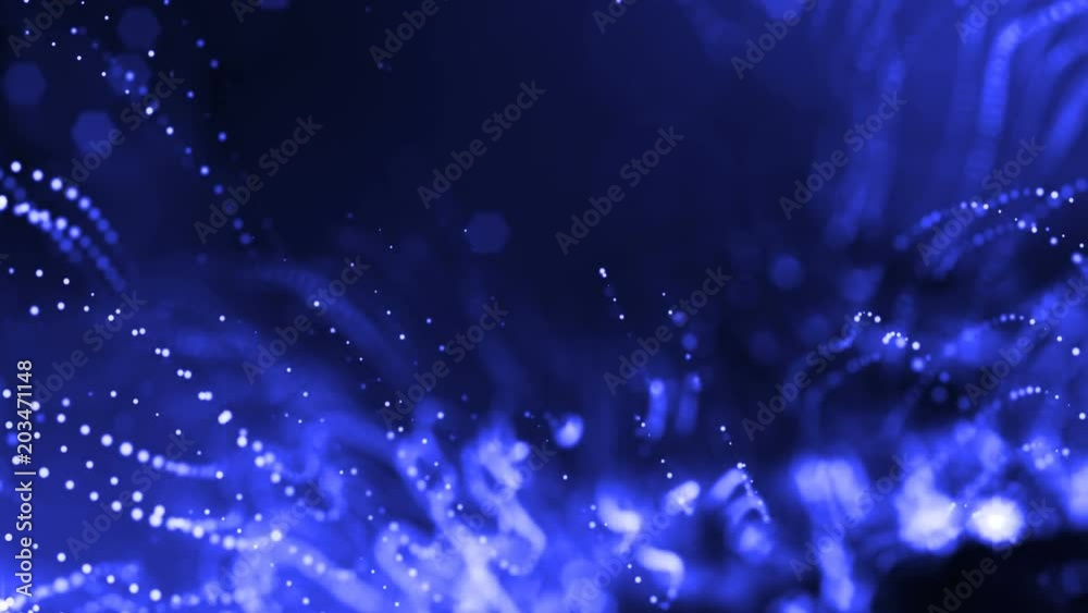 3d render of luminous particles as science fiction background or modern abstract blue background of particles with depth of field and bokeh like vj loop. Particles form line and structure. 1