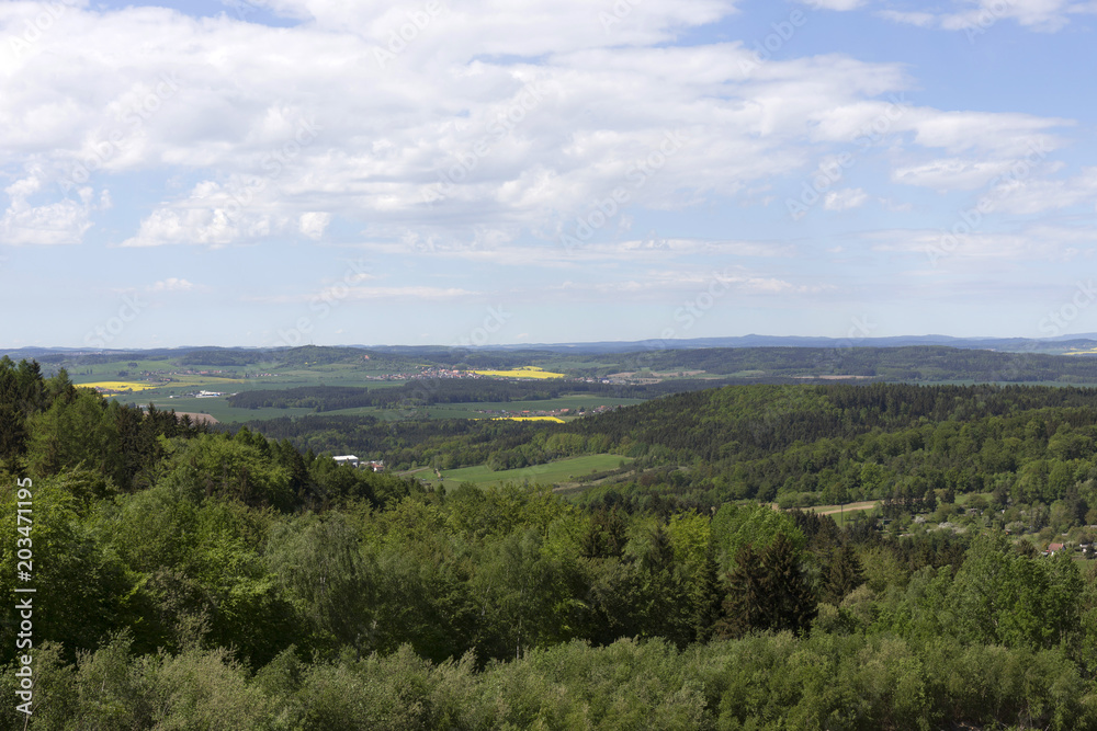 Clear green Forest from the spring Mountains in southern Czech, Czech Republic Clear green Forest from the spring Mountains in southern Czech, Czech Republic